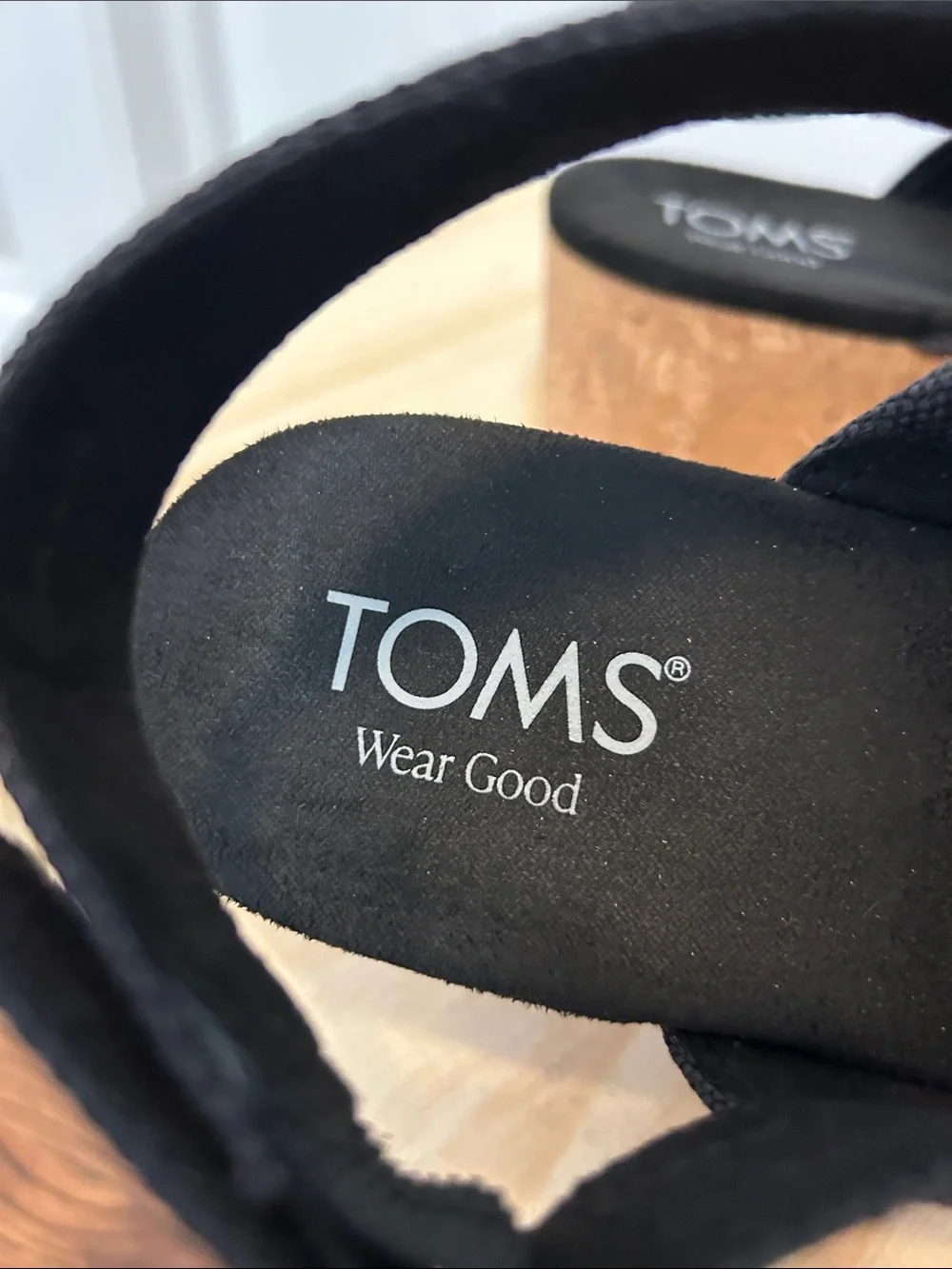 Toms Black Fabric Cork Platform Sandals